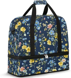 Graceful Flora Beautiful Pattern Travel Duffle Bag, Collapsible Travel Bag Sports Gym Bag With Shoes Compartment Weekender Bag Overnight Bag For Women Men