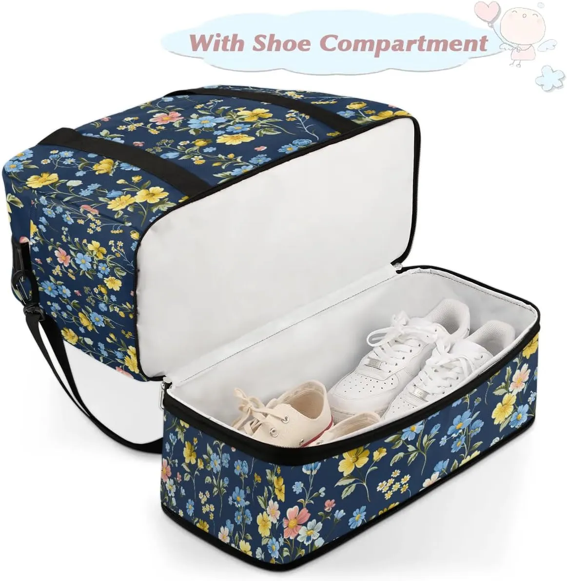 Graceful Flora Beautiful Pattern Travel Duffle Bag, Collapsible Travel Bag Sports Gym Bag With Shoes Compartment Weekender Bag Overnight Bag For Women Men