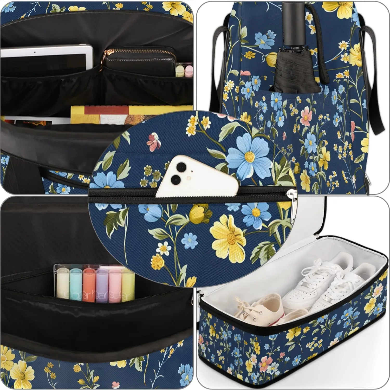 Graceful Flora Beautiful Pattern Travel Duffle Bag, Collapsible Travel Bag Sports Gym Bag With Shoes Compartment Weekender Bag Overnight Bag For Women Men