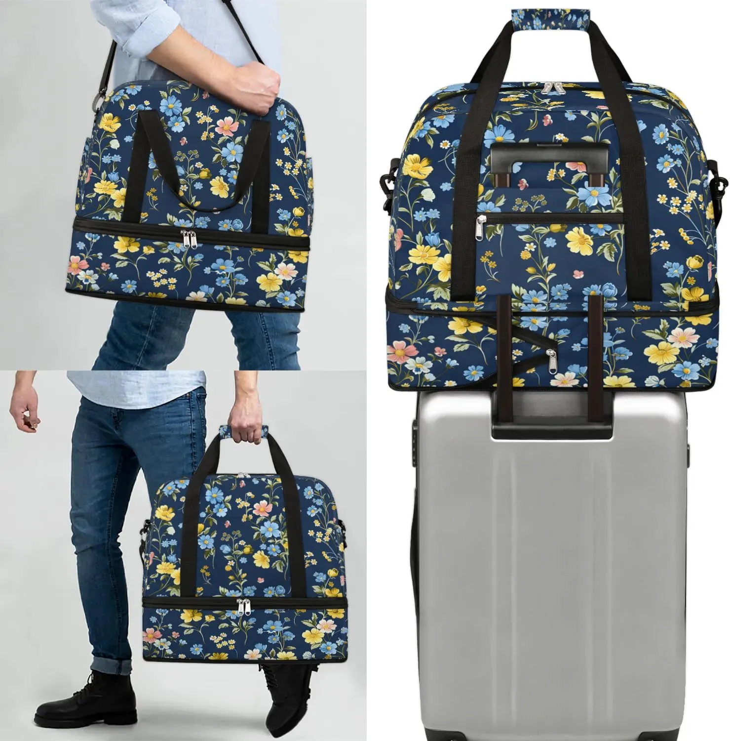 Graceful Flora Beautiful Pattern Travel Duffle Bag, Collapsible Travel Bag Sports Gym Bag With Shoes Compartment Weekender Bag Overnight Bag For Women Men