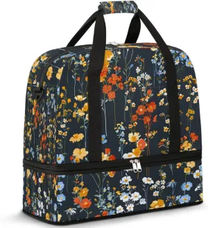 Graceful Flora Beautiful Patterns Travel Duffle Bag, Collapsible Travel Bag Sports Gym Bag With Shoes Compartment Weekender Bag Overnight Bag For Women Men