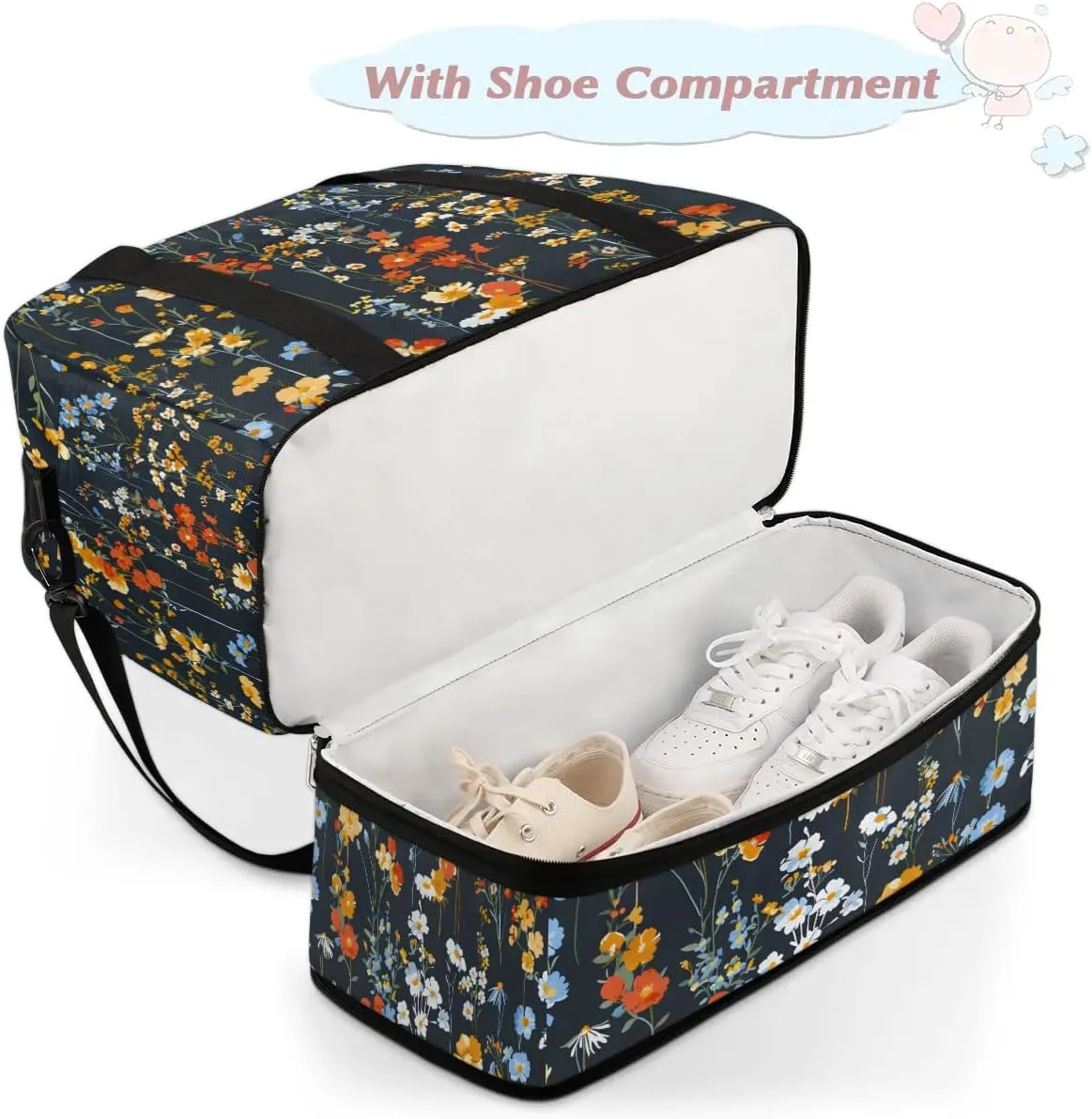 Graceful Flora Beautiful Patterns Travel Duffle Bag, Collapsible Travel Bag Sports Gym Bag With Shoes Compartment Weekender Bag Overnight Bag For Women Men