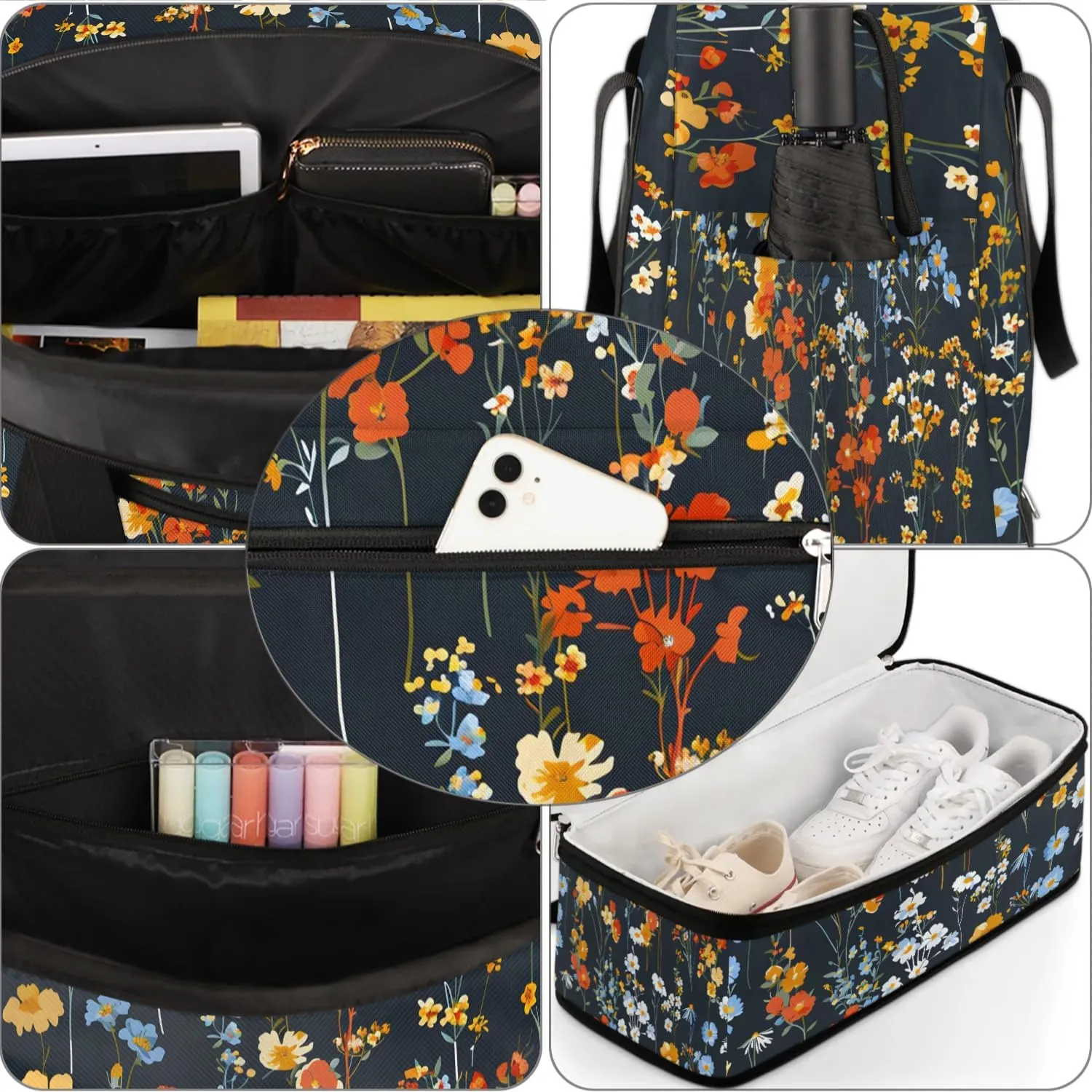 Graceful Flora Beautiful Patterns Travel Duffle Bag, Collapsible Travel Bag Sports Gym Bag With Shoes Compartment Weekender Bag Overnight Bag For Women Men