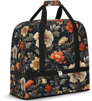 Graceful Flora Beautiful Print Travel Duffle Bag, Collapsible Travel Bag Sports Gym Bag With Shoes Compartment Weekender Bag Overnight Bag For Women Men