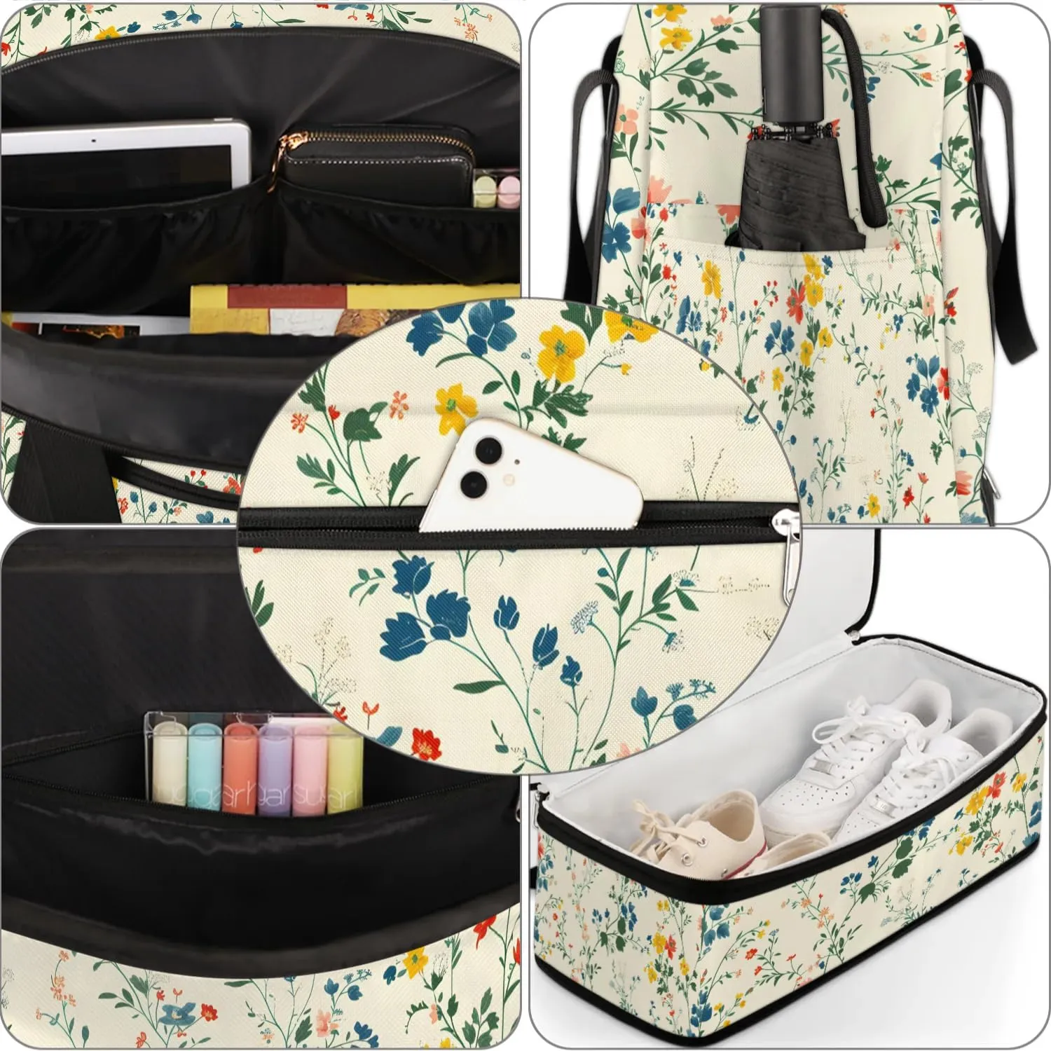 Graceful Flora Beautiful Printing Travel Duffle Bag, Collapsible Travel Bag Sports Gym Bag With Shoes Compartment Weekender Bag Overnight Bag For Women Men