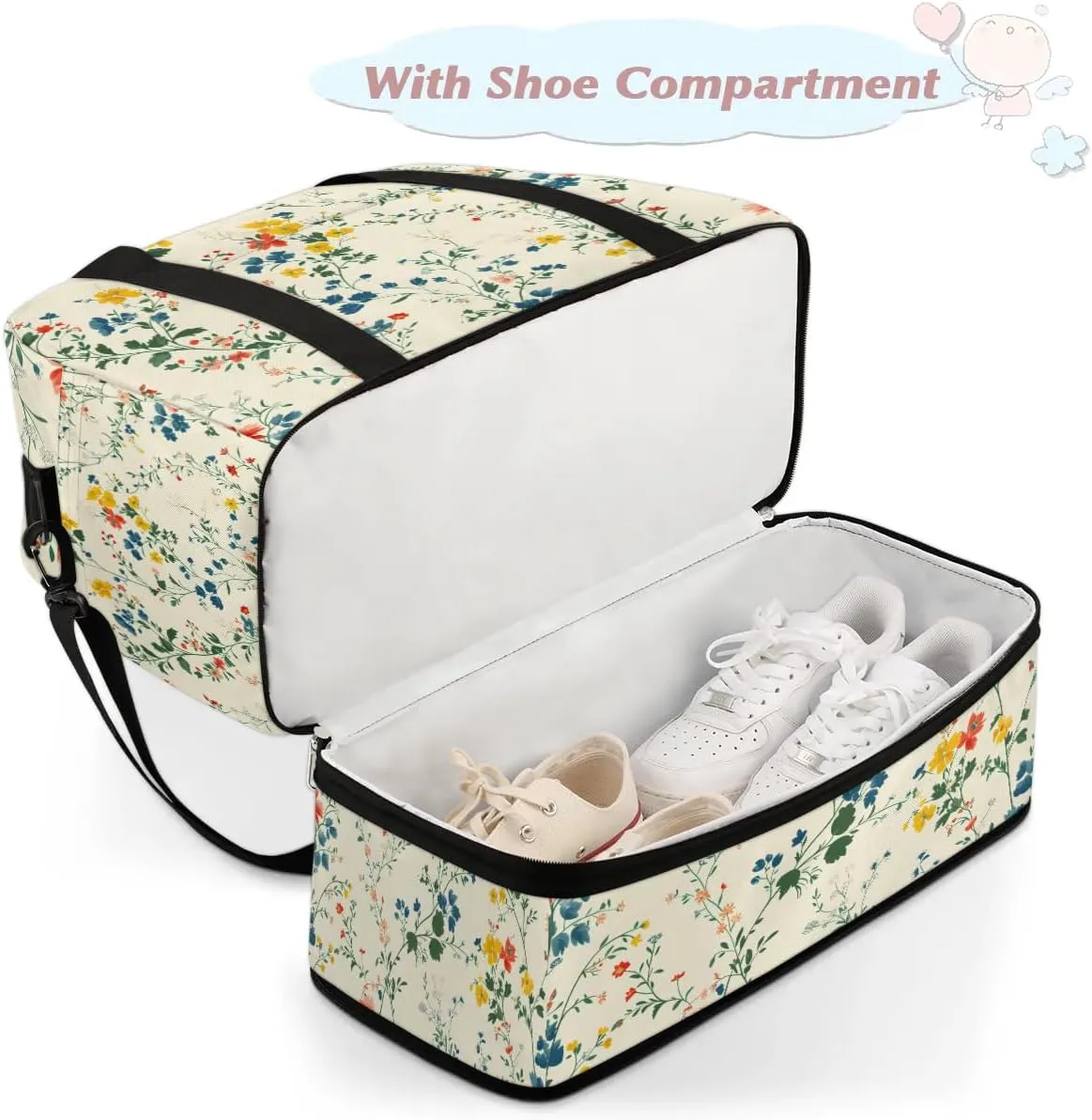 Graceful Flora Beautiful Printing Travel Duffle Bag, Collapsible Travel Bag Sports Gym Bag With Shoes Compartment Weekender Bag Overnight Bag For Women Men