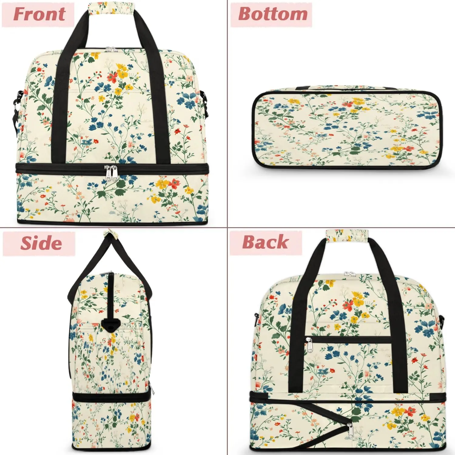 Graceful Flora Beautiful Printing Travel Duffle Bag, Collapsible Travel Bag Sports Gym Bag With Shoes Compartment Weekender Bag Overnight Bag For Women Men