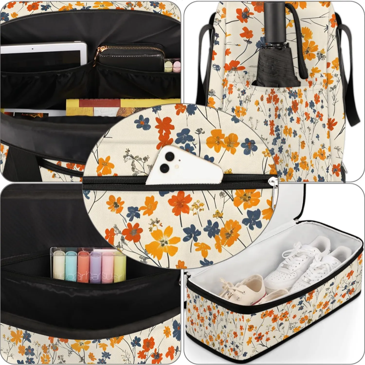 Graceful Flora Beautiful Printings Travel Duffle Bag, Collapsible Travel Bag Sports Gym Bag With Shoes Compartment Weekender Bag Overnight Bag For Women Men