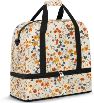 Graceful Flora Beautiful Printings Travel Duffle Bag, Collapsible Travel Bag Sports Gym Bag With Shoes Compartment Weekender Bag Overnight Bag For Women Men