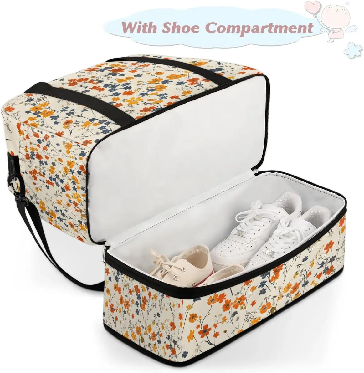 Graceful Flora Beautiful Printings Travel Duffle Bag, Collapsible Travel Bag Sports Gym Bag With Shoes Compartment Weekender Bag Overnight Bag For Women Men