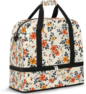 Graceful Flora Beautiful Prints Travel Duffle Bag, Collapsible Travel Bag Sports Gym Bag With Shoes Compartment Weekender Bag Overnight Bag For Women Men
