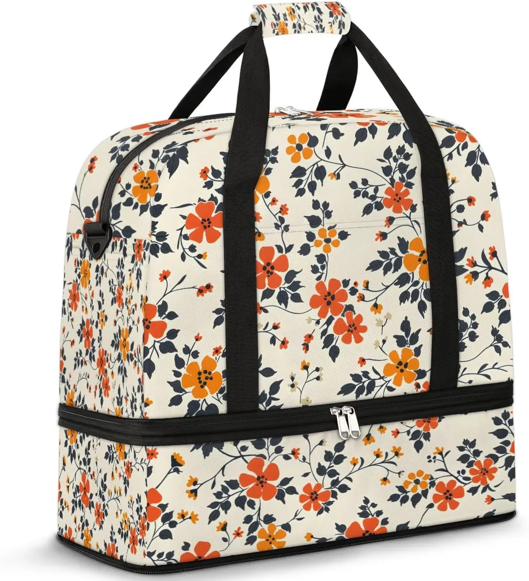 Graceful Flora Beautiful Prints Travel Duffle Bag, Collapsible Travel Bag Sports Gym Bag With Shoes Compartment Weekender Bag Overnight Bag For Women Men