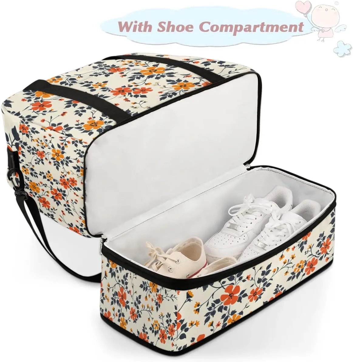 Graceful Flora Beautiful Prints Travel Duffle Bag, Collapsible Travel Bag Sports Gym Bag With Shoes Compartment Weekender Bag Overnight Bag For Women Men
