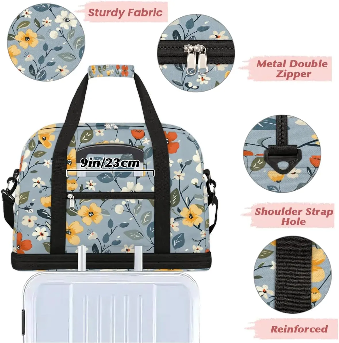 Graceful Flora Beauty Pattern Travel Duffle Bag, Collapsible Travel Bag Sports Gym Bag With Shoes Compartment Weekender Bag Overnight Bag For Women Men