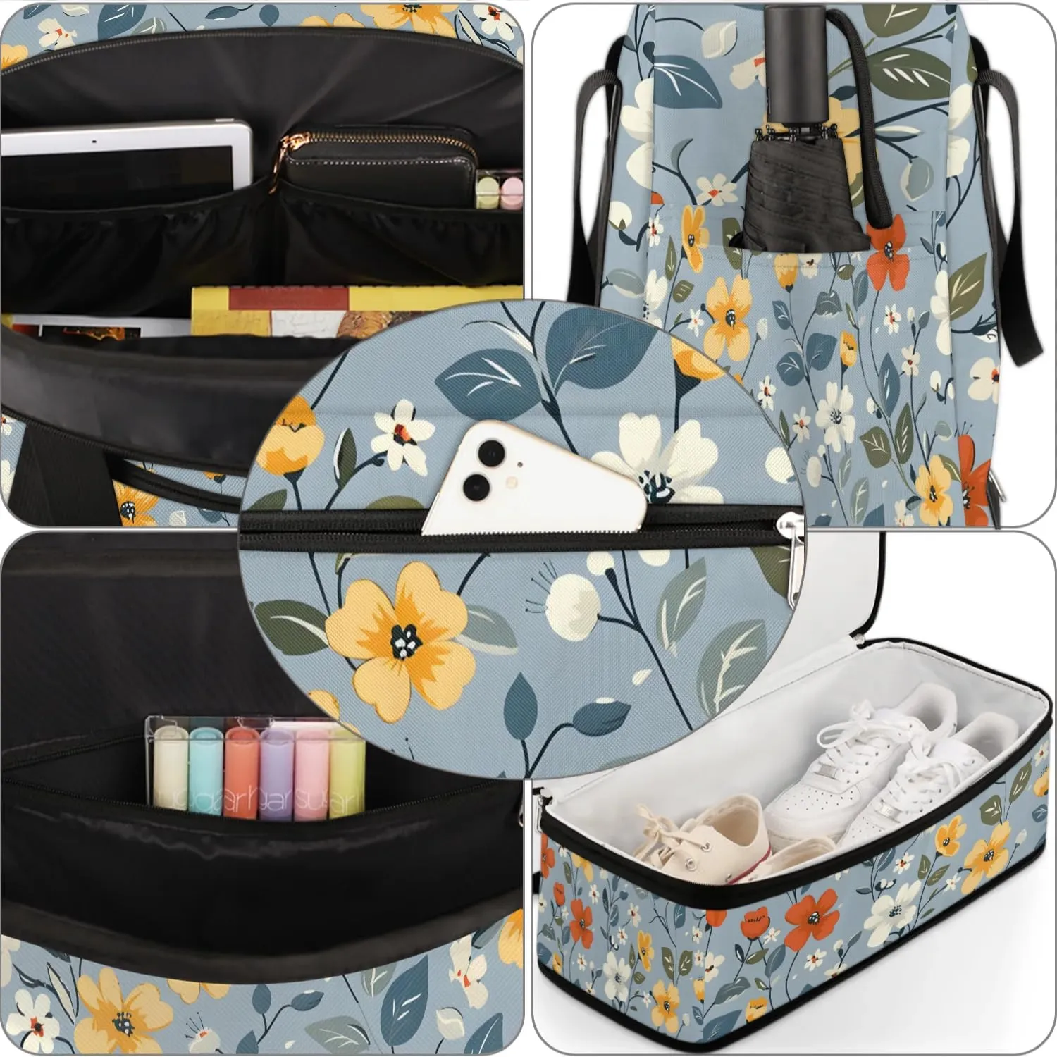 Graceful Flora Beauty Pattern Travel Duffle Bag, Collapsible Travel Bag Sports Gym Bag With Shoes Compartment Weekender Bag Overnight Bag For Women Men