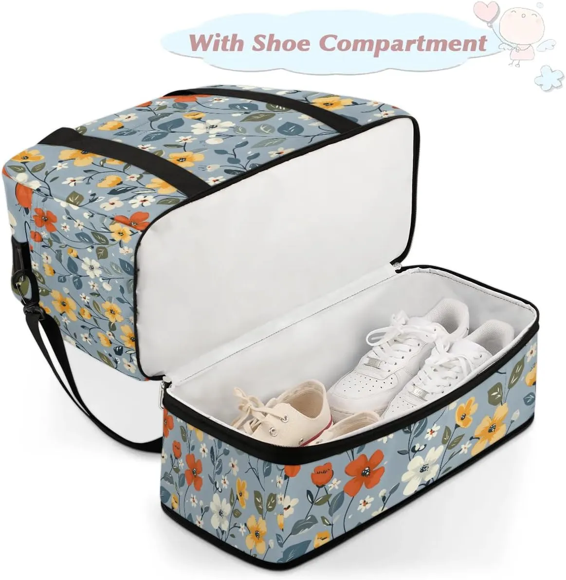 Graceful Flora Beauty Pattern Travel Duffle Bag, Collapsible Travel Bag Sports Gym Bag With Shoes Compartment Weekender Bag Overnight Bag For Women Men