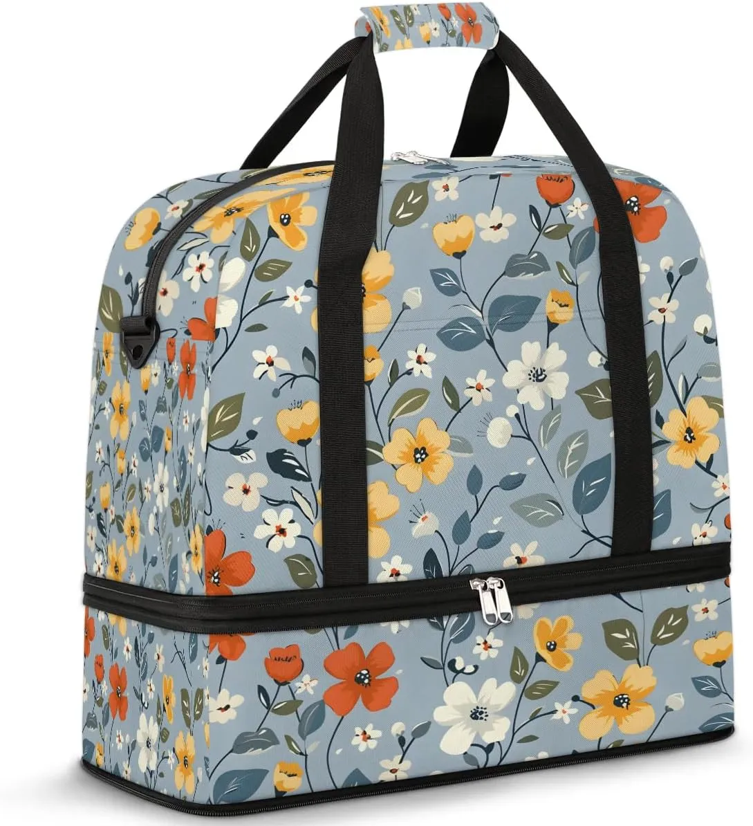 Graceful Flora Beauty Pattern Travel Duffle Bag, Collapsible Travel Bag Sports Gym Bag With Shoes Compartment Weekender Bag Overnight Bag For Women Men