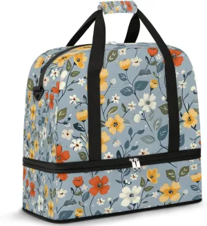 Graceful Flora Beauty Pattern Travel Duffle Bag, Collapsible Travel Bag Sports Gym Bag With Shoes Compartment Weekender Bag Overnight Bag For Women Men