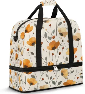 Graceful Flora Beauty Print Travel Duffle Bag, Collapsible Travel Bag Sports Gym Bag With Shoes Compartment Weekender Bag Overnight Bag For Women Men