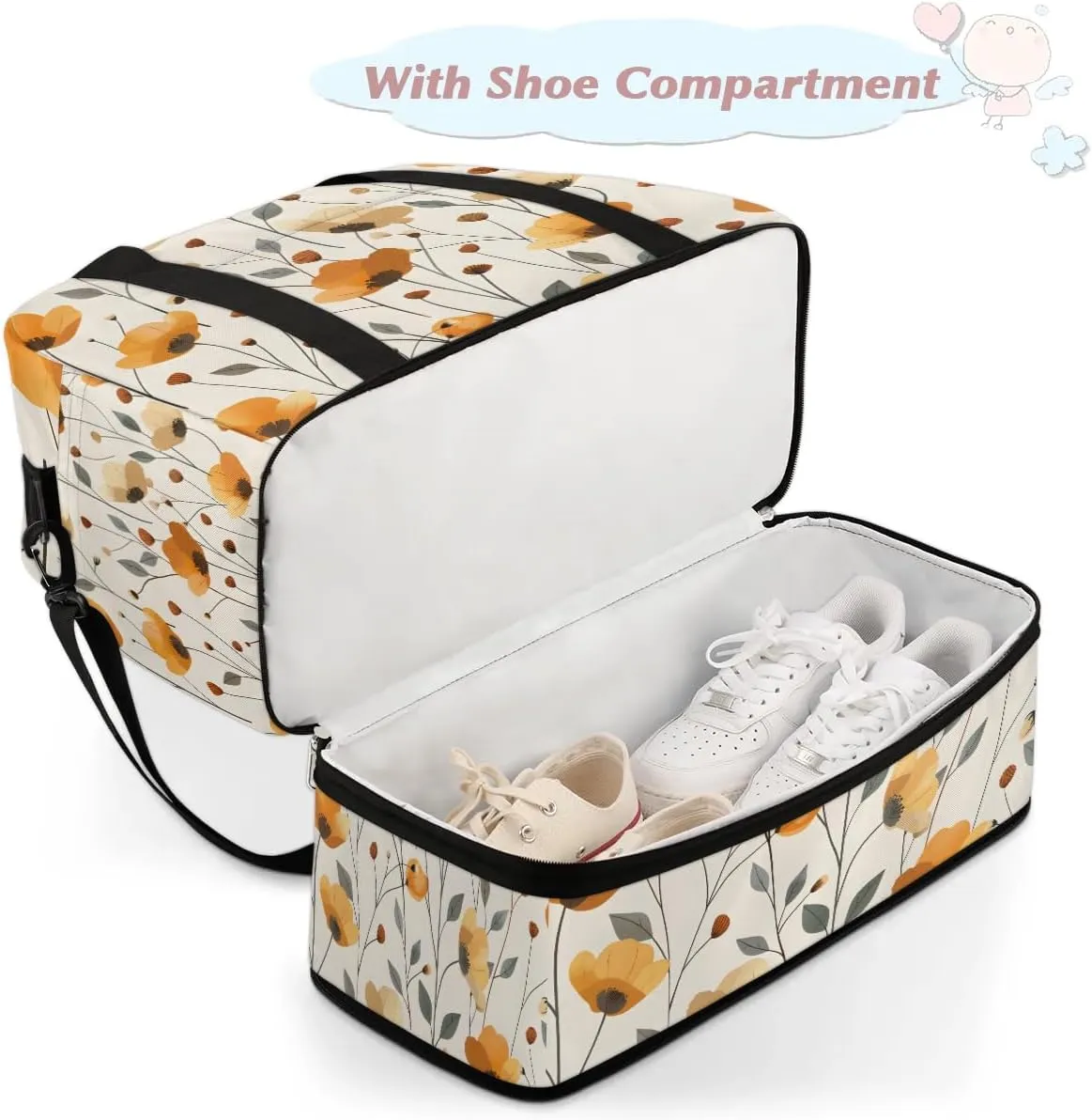 Graceful Flora Beauty Print Travel Duffle Bag, Collapsible Travel Bag Sports Gym Bag With Shoes Compartment Weekender Bag Overnight Bag For Women Men