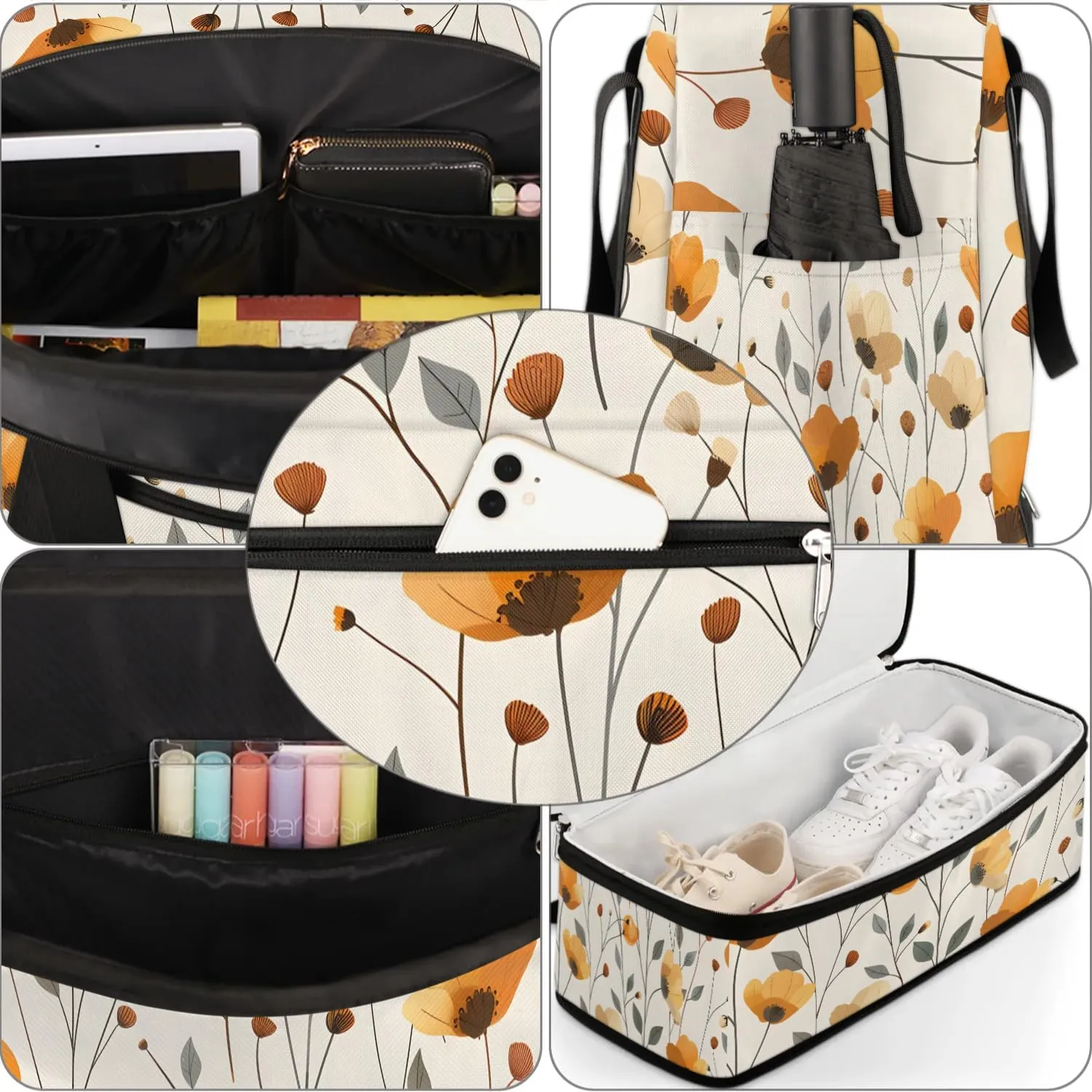 Graceful Flora Beauty Print Travel Duffle Bag, Collapsible Travel Bag Sports Gym Bag With Shoes Compartment Weekender Bag Overnight Bag For Women Men