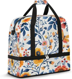 Graceful Flora Beauty Prints Travel Duffle Bag, Collapsible Travel Bag Sports Gym Bag With Shoes Compartment Weekender Bag Overnight Bag For Women Men