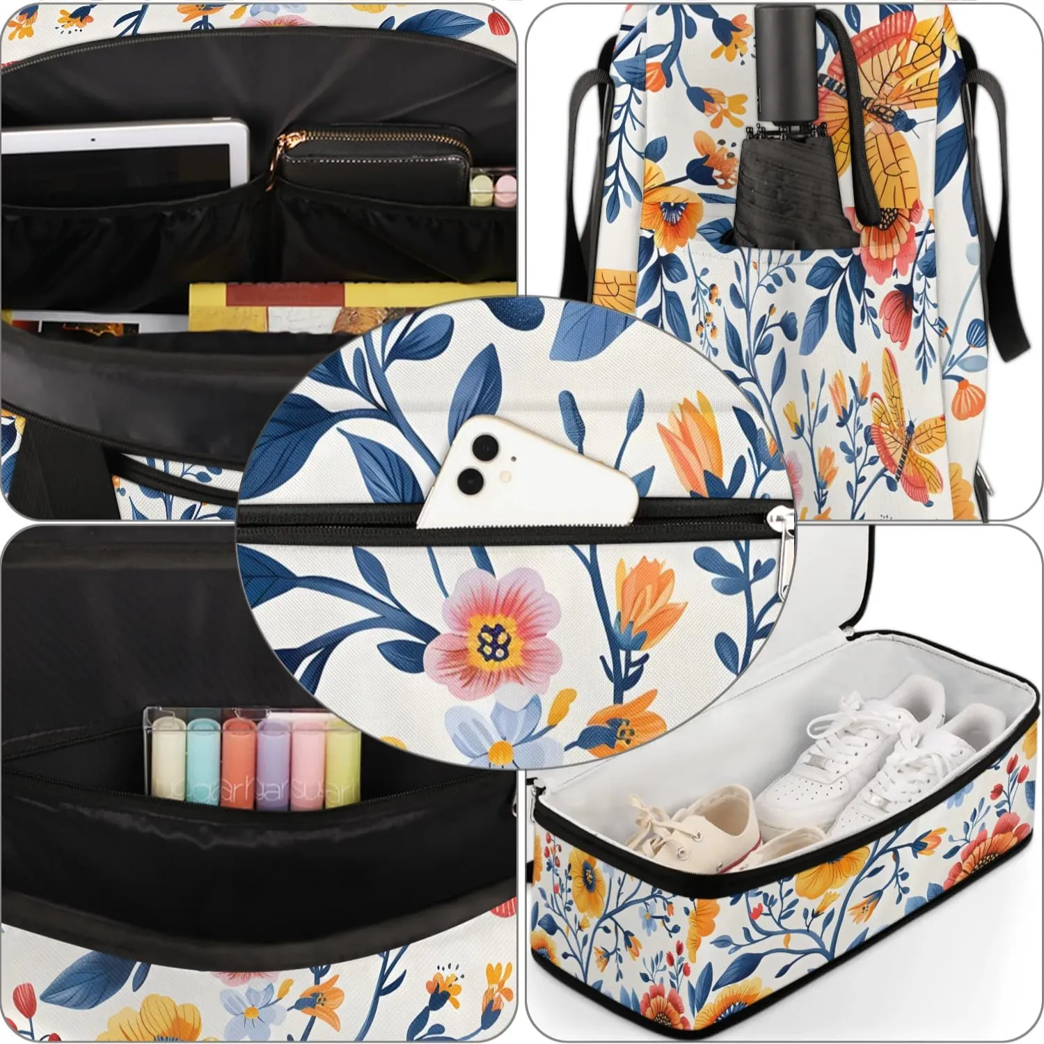 Graceful Flora Beauty Prints Travel Duffle Bag, Collapsible Travel Bag Sports Gym Bag With Shoes Compartment Weekender Bag Overnight Bag For Women Men