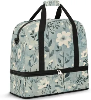 Graceful Flora Colorful Print Travel Duffle Bag, Collapsible Travel Bag Sports Gym Bag With Shoes Compartment Weekender Bag Overnight Bag For Women Men