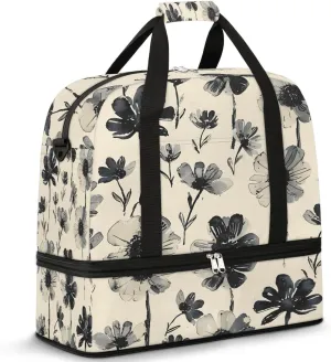 Graceful Flora Colorful Printings Travel Duffle Bag, Collapsible Travel Bag Sports Gym Bag With Shoes Compartment Weekender Bag Overnight Bag For Women Men