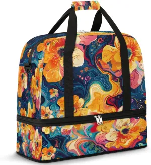 Graceful Flora Patterns Colorful Travel Duffle Bag, Collapsible Travel Bag Sports Gym Bag With Shoes Compartment Weekender Bag Overnight Bag For Women Men