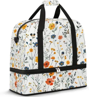 Graceful Flora Retro Pattern Travel Duffle Bag, Collapsible Travel Bag Sports Gym Bag With Shoes Compartment Weekender Bag Overnight Bag For Women Men