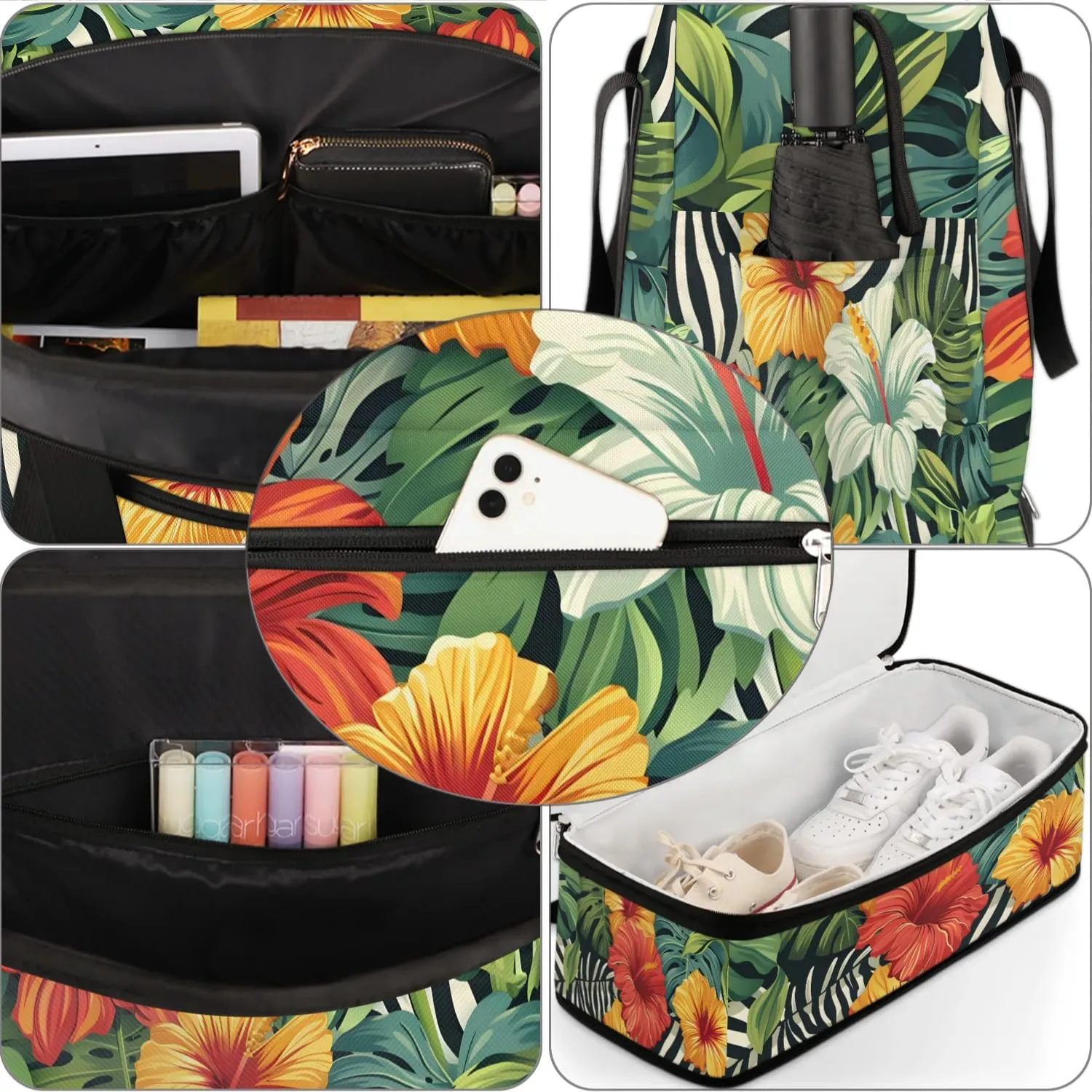 Graceful Flower Beautiful Prints Travel Duffle Bag, Collapsible Travel Bag Sports Gym Bag With Shoes Compartment Weekender Bag Overnight Bag For Women Men