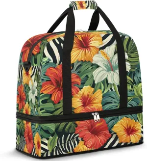 Graceful Flower Beautiful Prints Travel Duffle Bag, Collapsible Travel Bag Sports Gym Bag With Shoes Compartment Weekender Bag Overnight Bag For Women Men