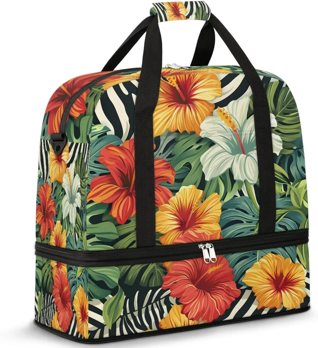 Graceful Flower Beautiful Prints Travel Duffle Bag, Collapsible Travel Bag Sports Gym Bag With Shoes Compartment Weekender Bag Overnight Bag For Women Men