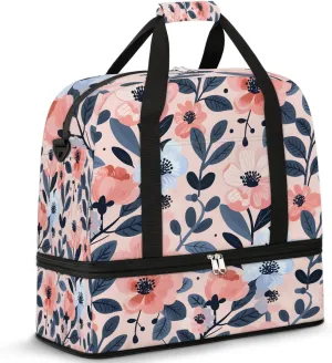 Graceful Flower Beauty Print Travel Duffle Bag, Collapsible Travel Bag Sports Gym Bag With Shoes Compartment Weekender Bag Overnight Bag For Women Men