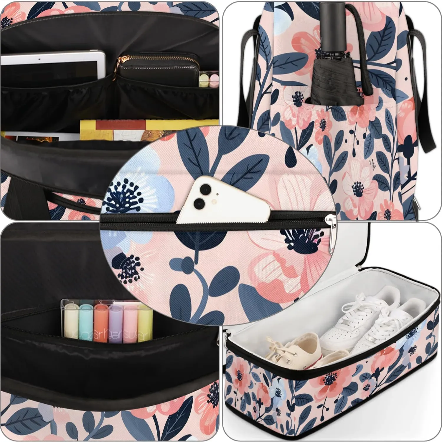 Graceful Flower Beauty Print Travel Duffle Bag, Collapsible Travel Bag Sports Gym Bag With Shoes Compartment Weekender Bag Overnight Bag For Women Men