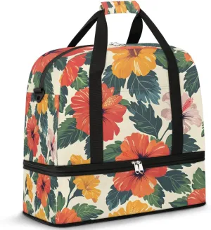 Graceful Flower Colorful Pattern Travel Duffle Bag, Collapsible Travel Bag Sports Gym Bag With Shoes Compartment Weekender Bag Overnight Bag For Women Men