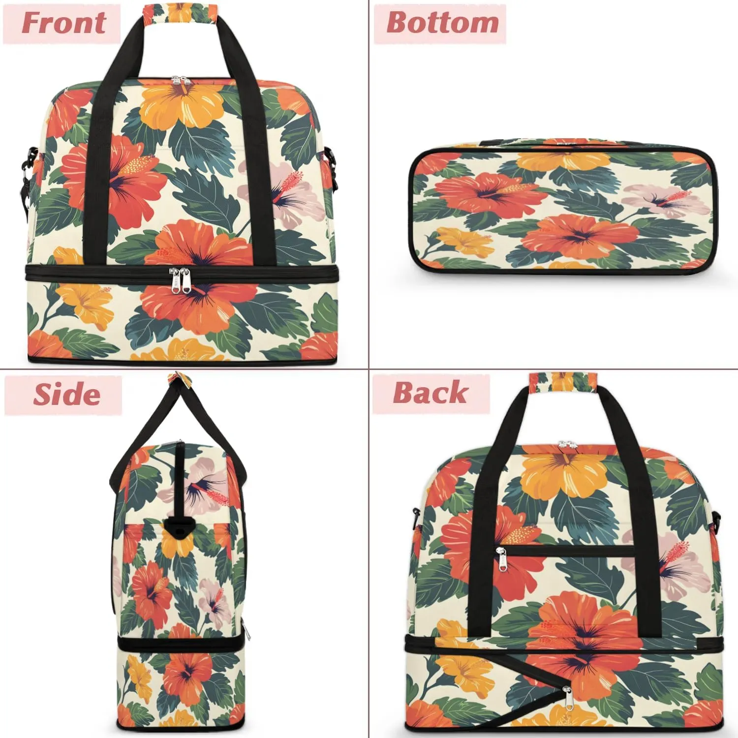 Graceful Flower Colorful Pattern Travel Duffle Bag, Collapsible Travel Bag Sports Gym Bag With Shoes Compartment Weekender Bag Overnight Bag For Women Men