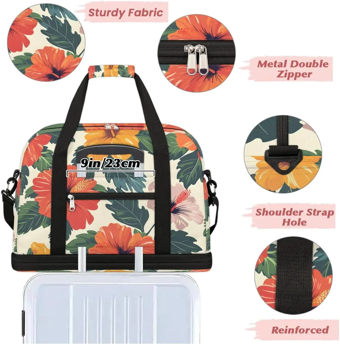 Graceful Flower Colorful Pattern Travel Duffle Bag, Collapsible Travel Bag Sports Gym Bag With Shoes Compartment Weekender Bag Overnight Bag For Women Men