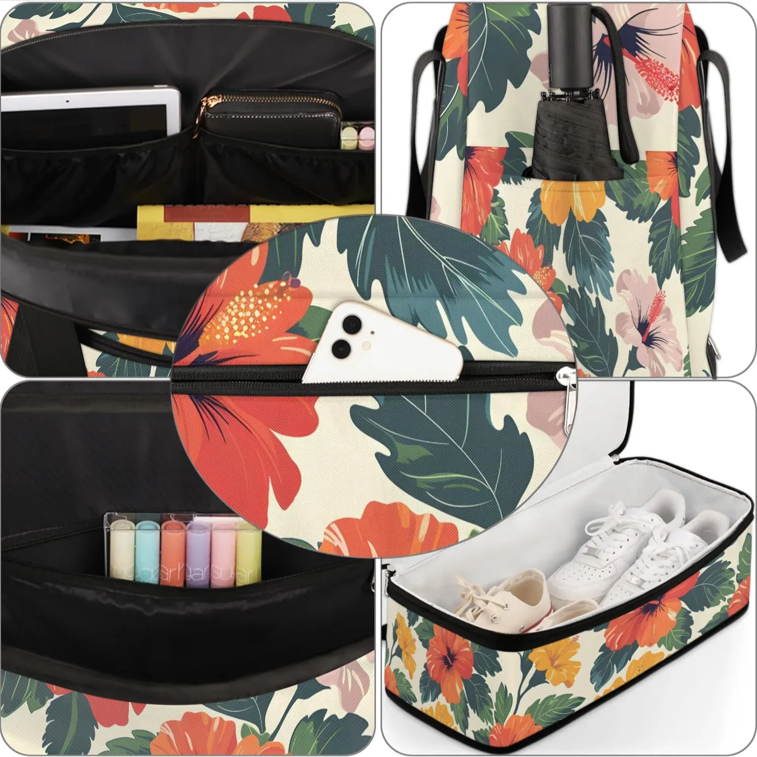 Graceful Flower Colorful Pattern Travel Duffle Bag, Collapsible Travel Bag Sports Gym Bag With Shoes Compartment Weekender Bag Overnight Bag For Women Men