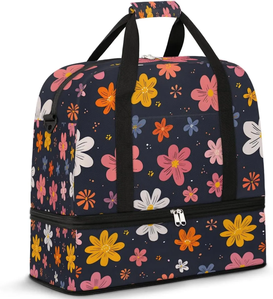 Graceful Flower Colorful Print Travel Duffle Bag, Collapsible Travel Bag Sports Gym Bag With Shoes Compartment Weekender Bag Overnight Bag For Women Men