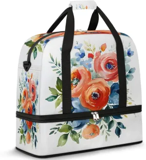 Graceful Flower Patterns Colorful Travel Duffle Bag, Collapsible Travel Bag Sports Gym Bag With Shoes Compartment Weekender Bag Overnight Bag For Women Men