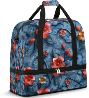 Graceful Flower Retro Patterns Travel Duffle Bag, Collapsible Travel Bag Sports Gym Bag With Shoes Compartment Weekender Bag Overnight Bag For Women Men