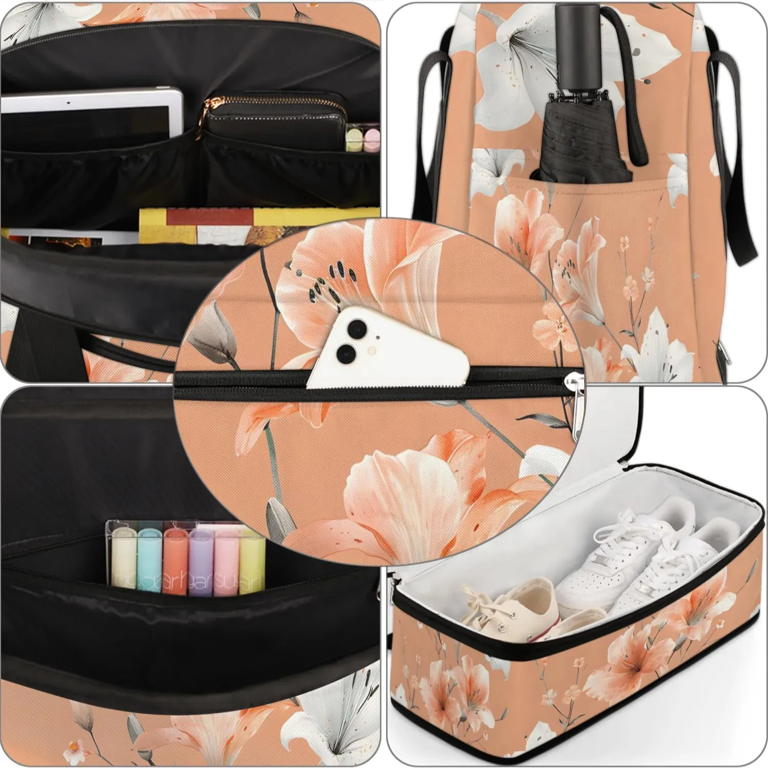 Graceful Flower Retro Printings Travel Duffle Bag, Collapsible Travel Bag Sports Gym Bag With Shoes Compartment Weekender Bag Overnight Bag For Women Men