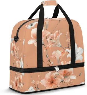 Graceful Flower Retro Printings Travel Duffle Bag, Collapsible Travel Bag Sports Gym Bag With Shoes Compartment Weekender Bag Overnight Bag For Women Men