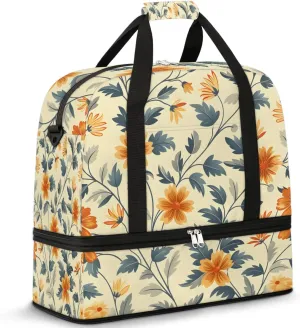 Graceful Flowers Beauty Pattern Travel Duffle Bag, Collapsible Travel Bag Sports Gym Bag With Shoes Compartment Weekender Bag Overnight Bag For Women Men