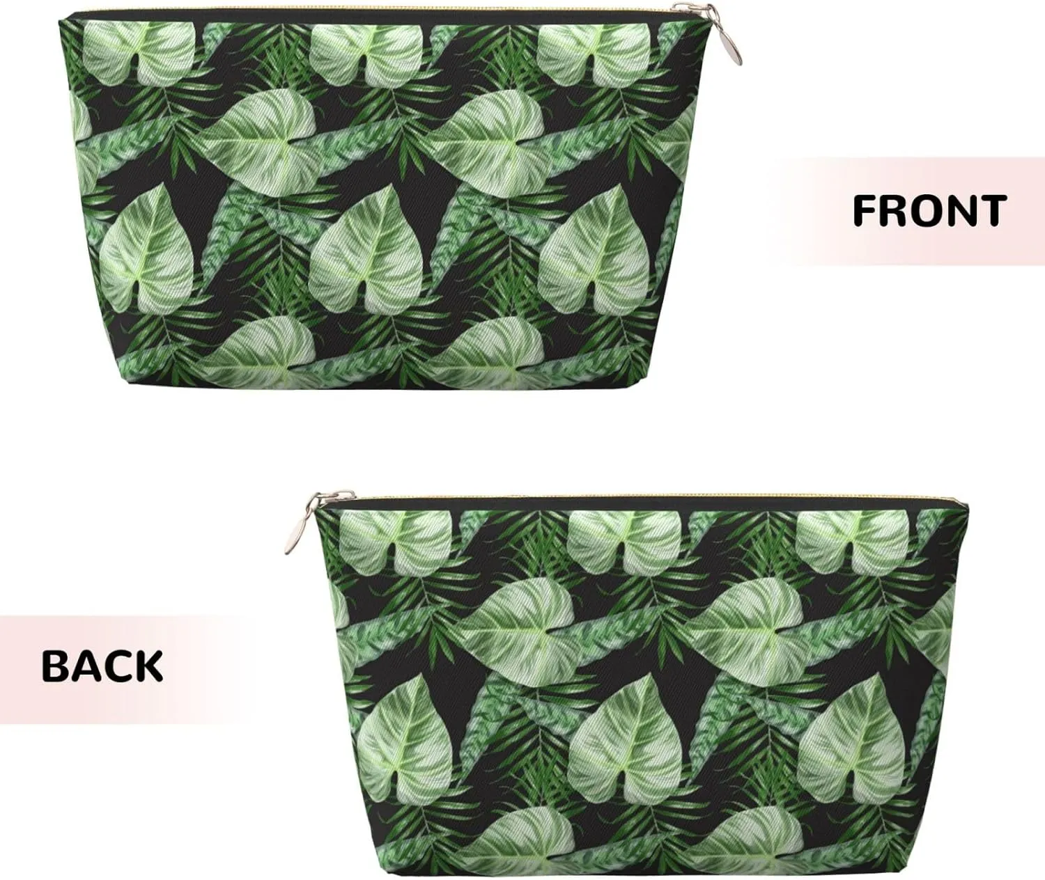 Green Exotic Tropical Palm Leaves Summer Womens Travel Makeup Bags Leather Cosmetic Bags Toiletry Organizer Pouch With Zipper