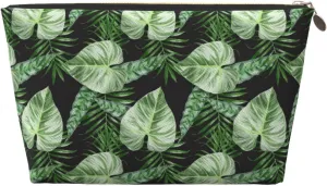 Green Exotic Tropical Palm Leaves Summer Womens Travel Makeup Bags Leather Cosmetic Bags Toiletry Organizer Pouch With Zipper