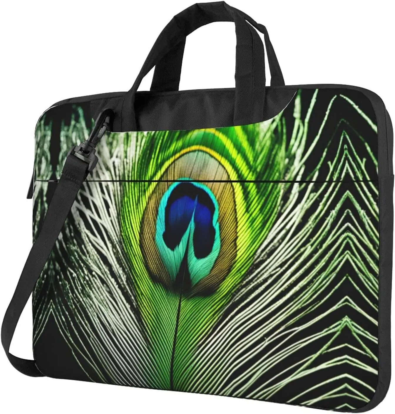 Green Peacock Feather Print Work Laptop Bag Stylish and Protective Laptop Case Briefcase for Men Women Office