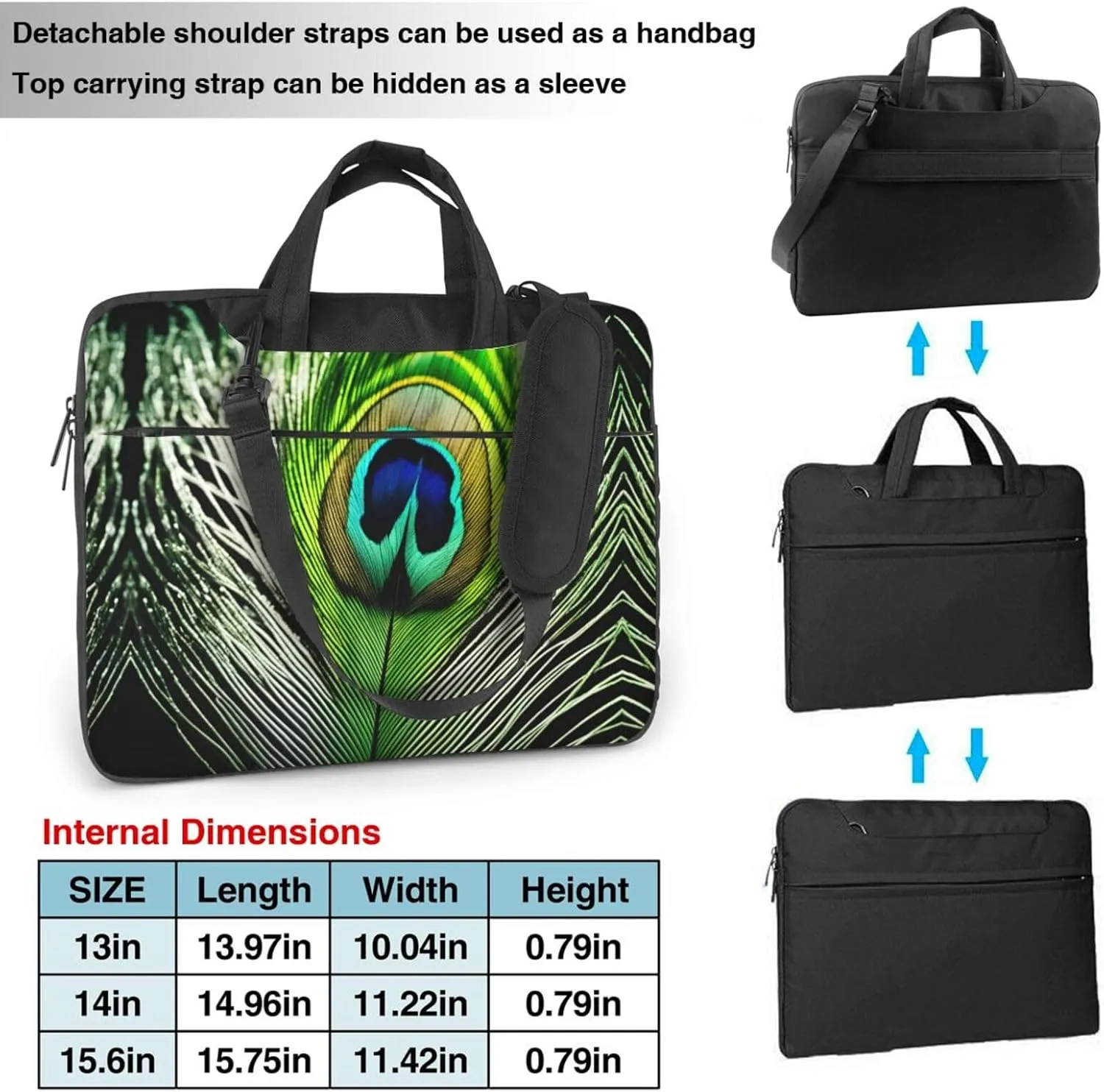 Green Peacock Feather Print Work Laptop Bag Stylish and Protective Laptop Case Briefcase for Men Women Office
